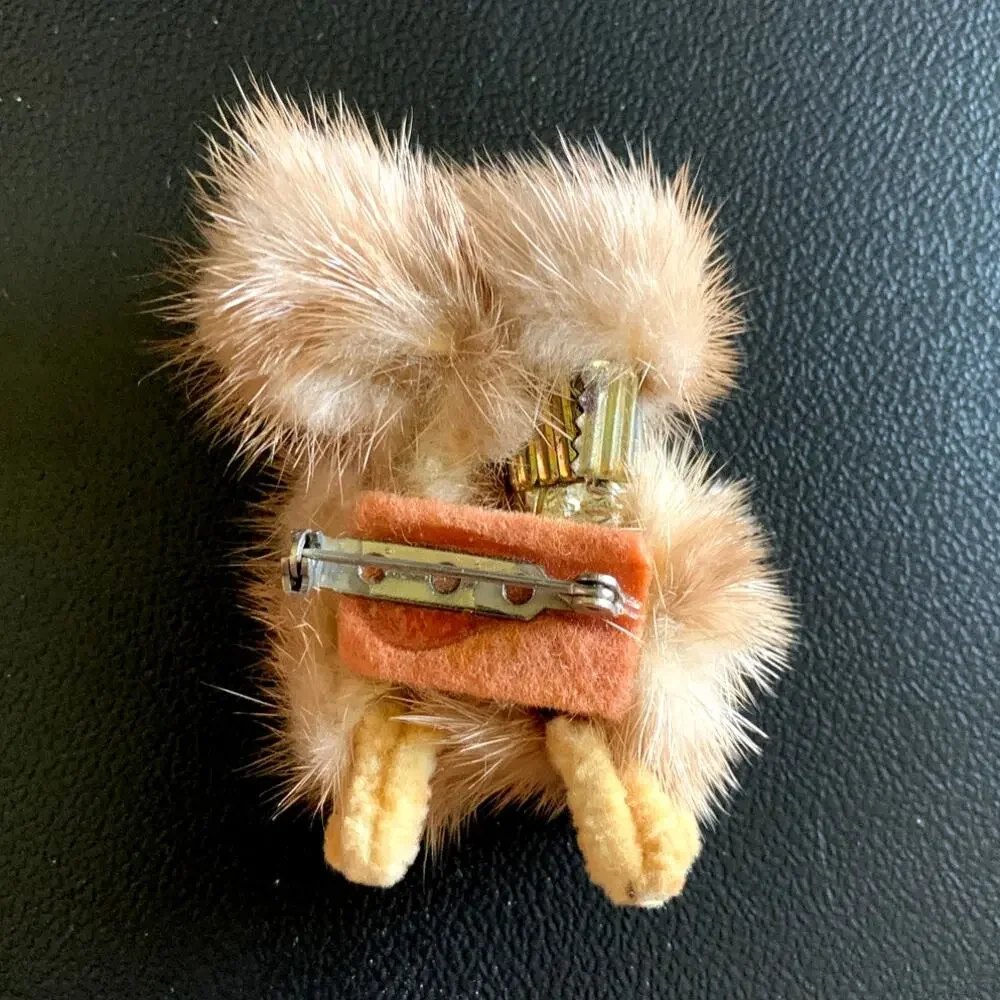 Vintage Mink Fur Poodle Brooch Mid Century Figural Dog Pin